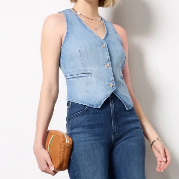 Evereve Cloth And Stone Seamed Denim Vest Size Large - Picture 2 of 8